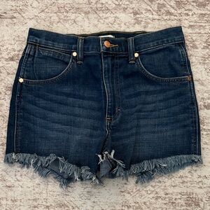 Wrangler Dark Blue Frayed Jean Shorts